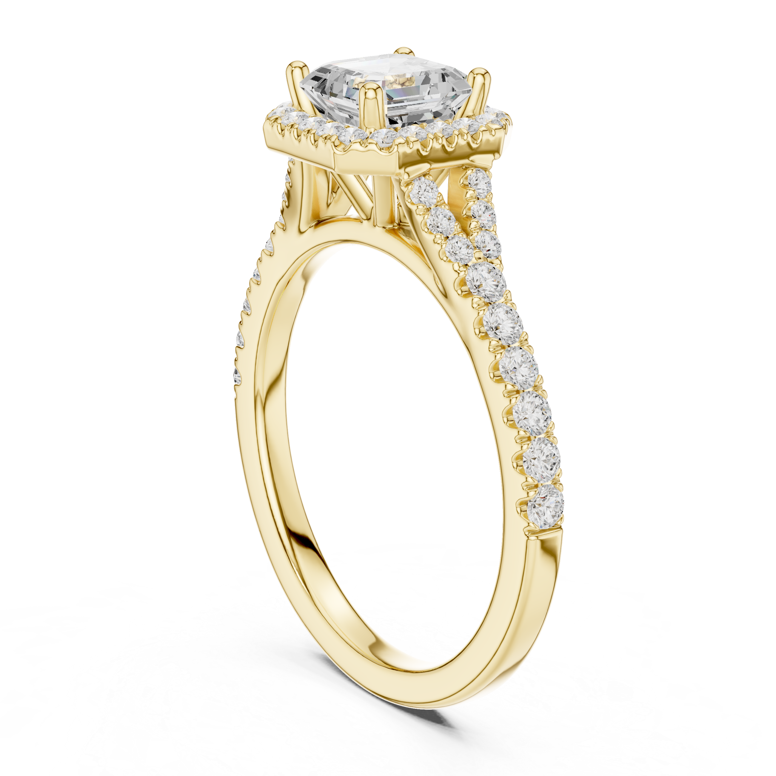 Vintage Asscher Cut Halo Engagement Ring with Pavé Band