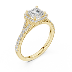 Vintage Asscher Cut Halo Engagement Ring with Pavé Band