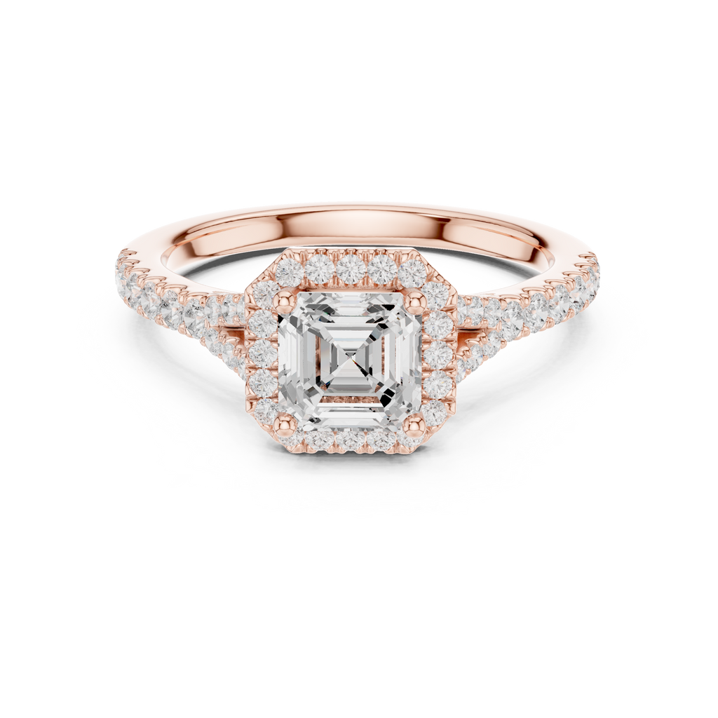Vintage Asscher Cut Halo Engagement Ring with Pavé Band