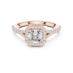 Vintage Asscher Cut Halo Engagement Ring with Pavé Band