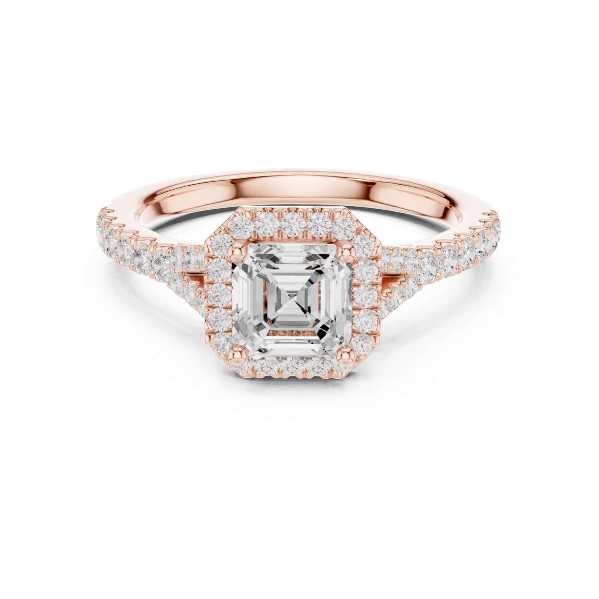 Vintage Asscher Cut Halo Engagement Ring with Pavé Band – view 5 of 12, lab grown diamond band | Jewelix Atelier