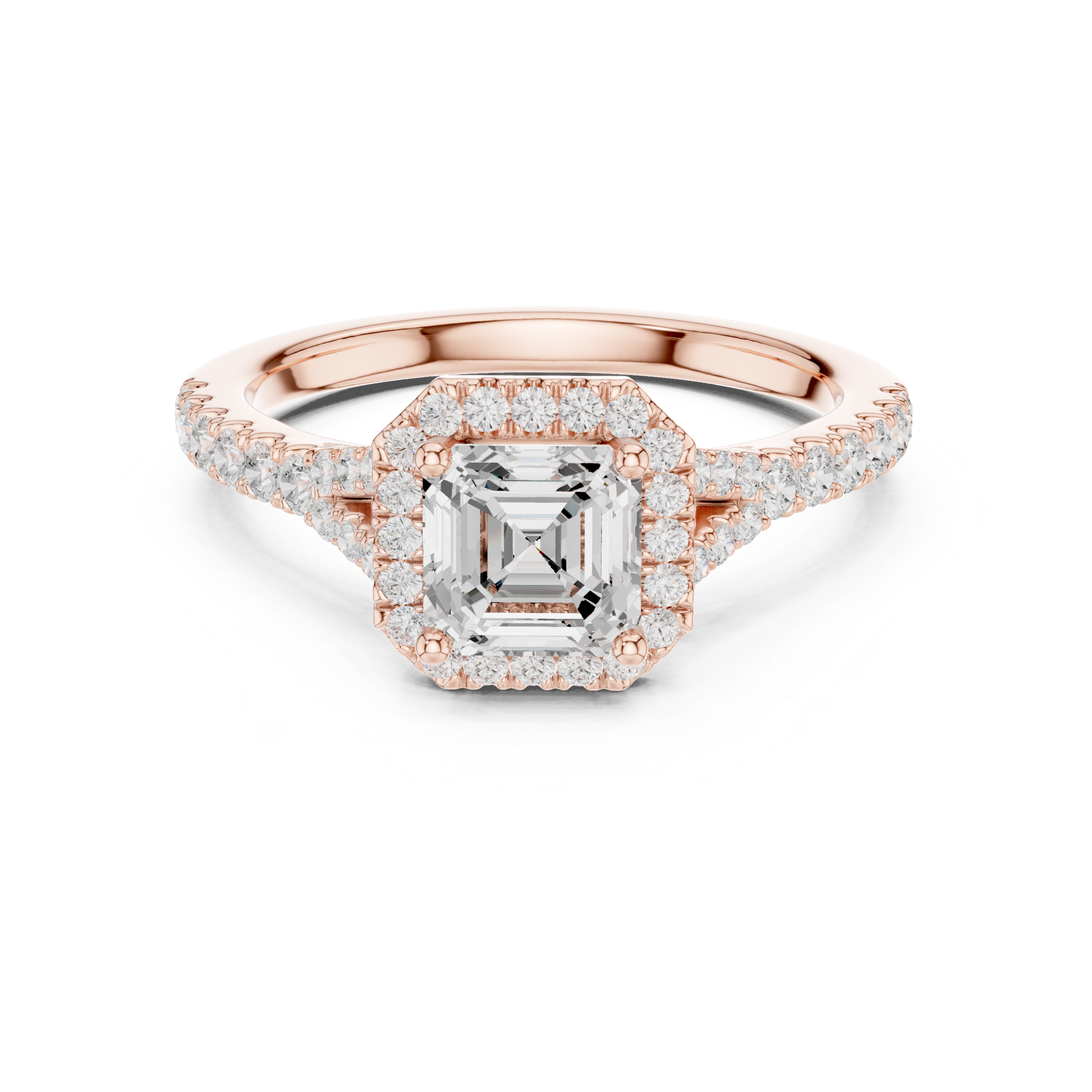 Vintage Asscher Cut Halo Engagement Ring with Pavé Band