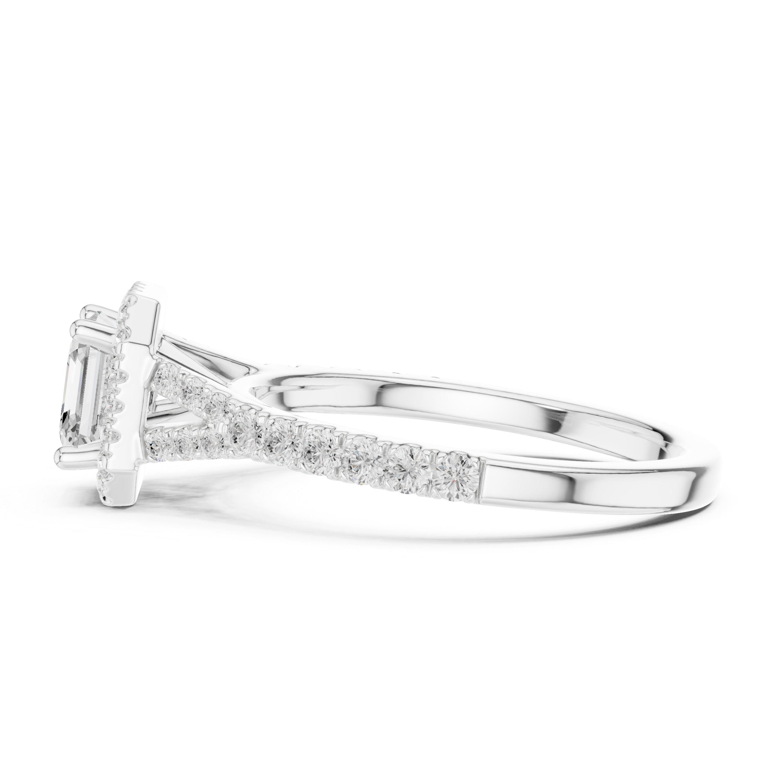 Vintage Asscher Cut Halo Engagement Ring with Pavé Band