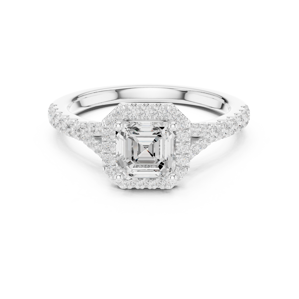 Vintage Asscher Cut Halo Engagement Ring with Pavé Band
