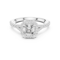 Vintage Asscher Cut Halo Engagement Ring with Pavé Band
