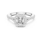 Vintage Asscher Cut Halo Engagement Ring with Pavé Band