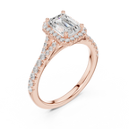Emerald Cut Halo Engagement Ring with Pavé Diamond Band
