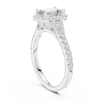 Emerald Cut Halo Engagement Ring with Pavé Diamond Band