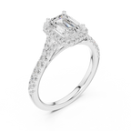 Emerald Cut Halo Engagement Ring with Pavé Diamond Band