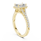 Emerald Cut Halo Engagement Ring with Pavé Diamond Band
