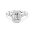 Emerald Cut Halo Engagement Ring with Pavé Diamond Band