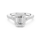 Emerald Cut Halo Engagement Ring with Pavé Diamond Band