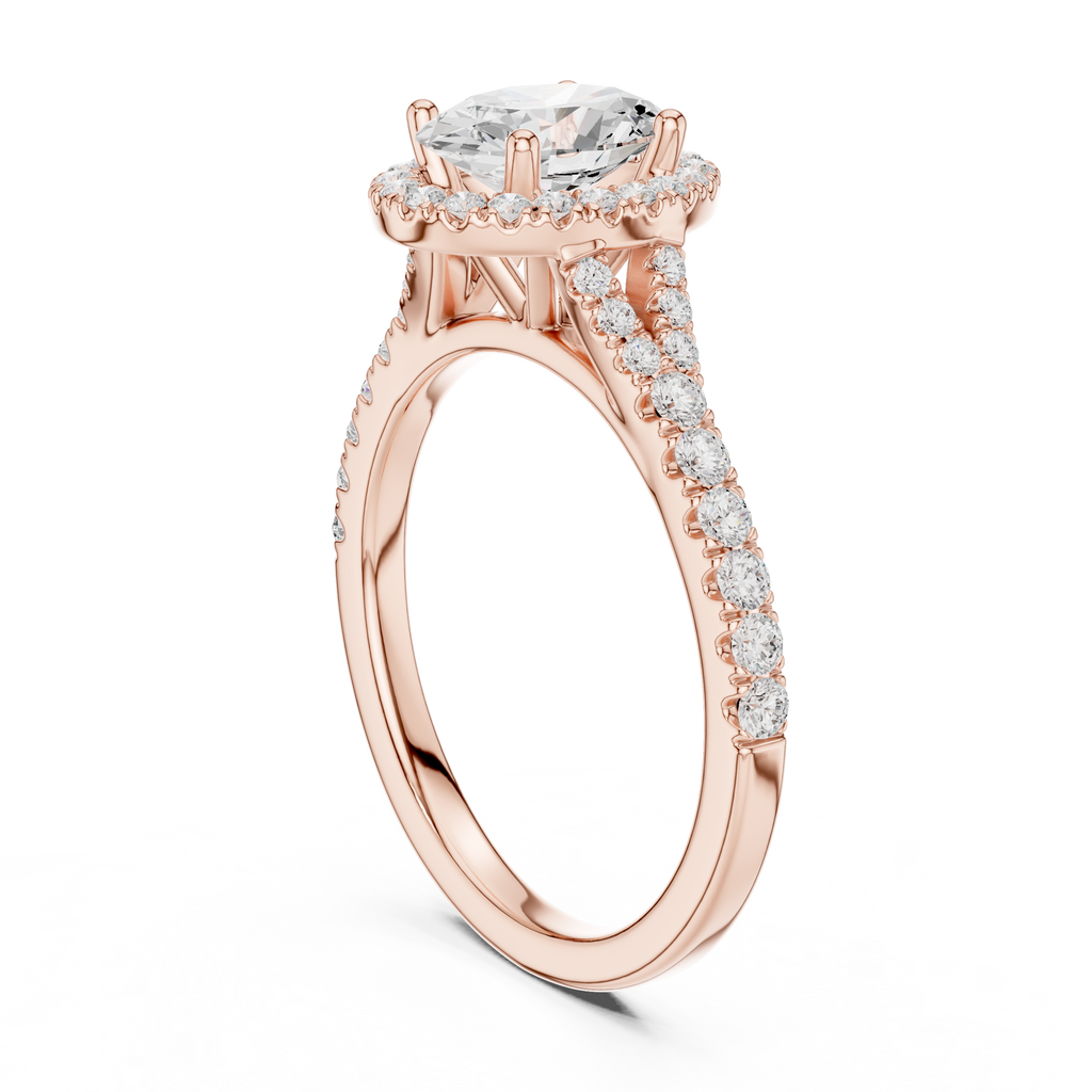Oval Cut Halo Engagement Ring with Pavé Diamond Band