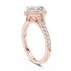 Oval Cut Halo Engagement Ring with Pavé Diamond Band