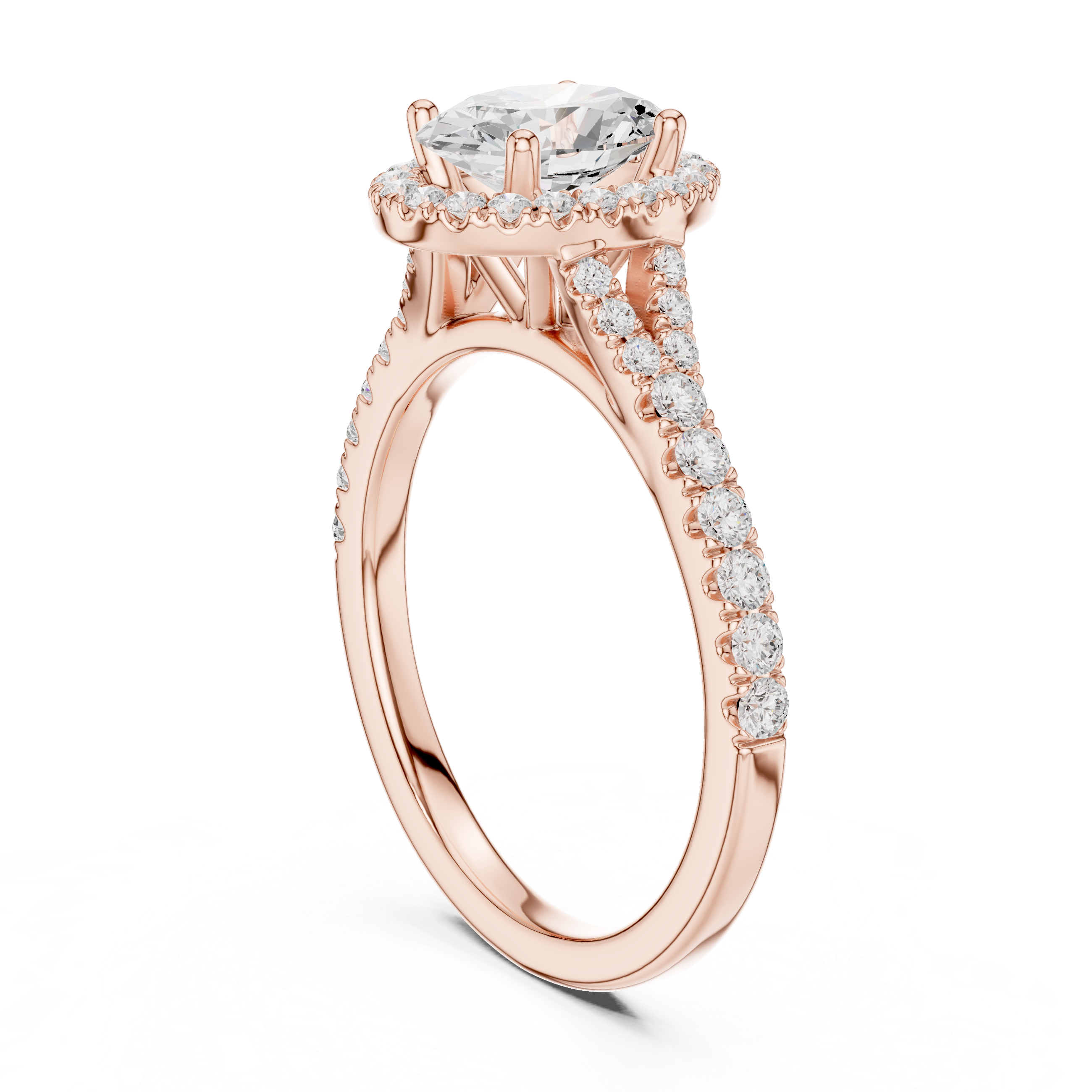 Oval Cut Halo Engagement Ring with Pavé Diamond Band
