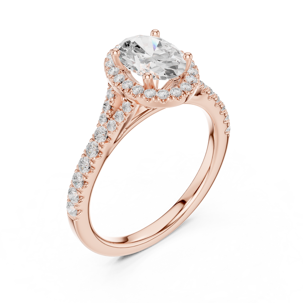 Oval Cut Halo Engagement Ring with Pavé Diamond Band