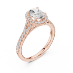 Oval Cut Halo Engagement Ring with Pavé Diamond Band