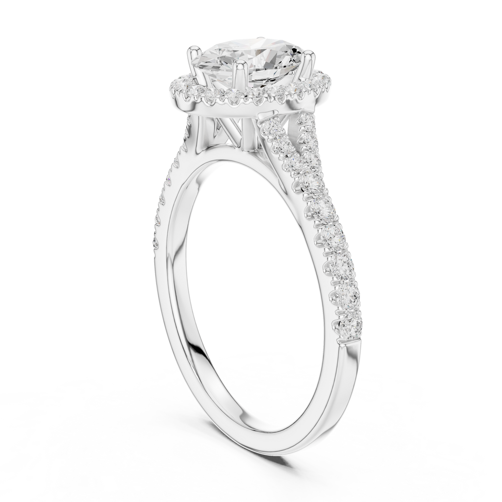 Oval Cut Halo Engagement Ring with Pavé Diamond Band