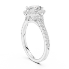 Oval Cut Halo Engagement Ring with Pavé Diamond Band
