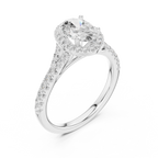 Oval Cut Halo Engagement Ring with Pavé Diamond Band