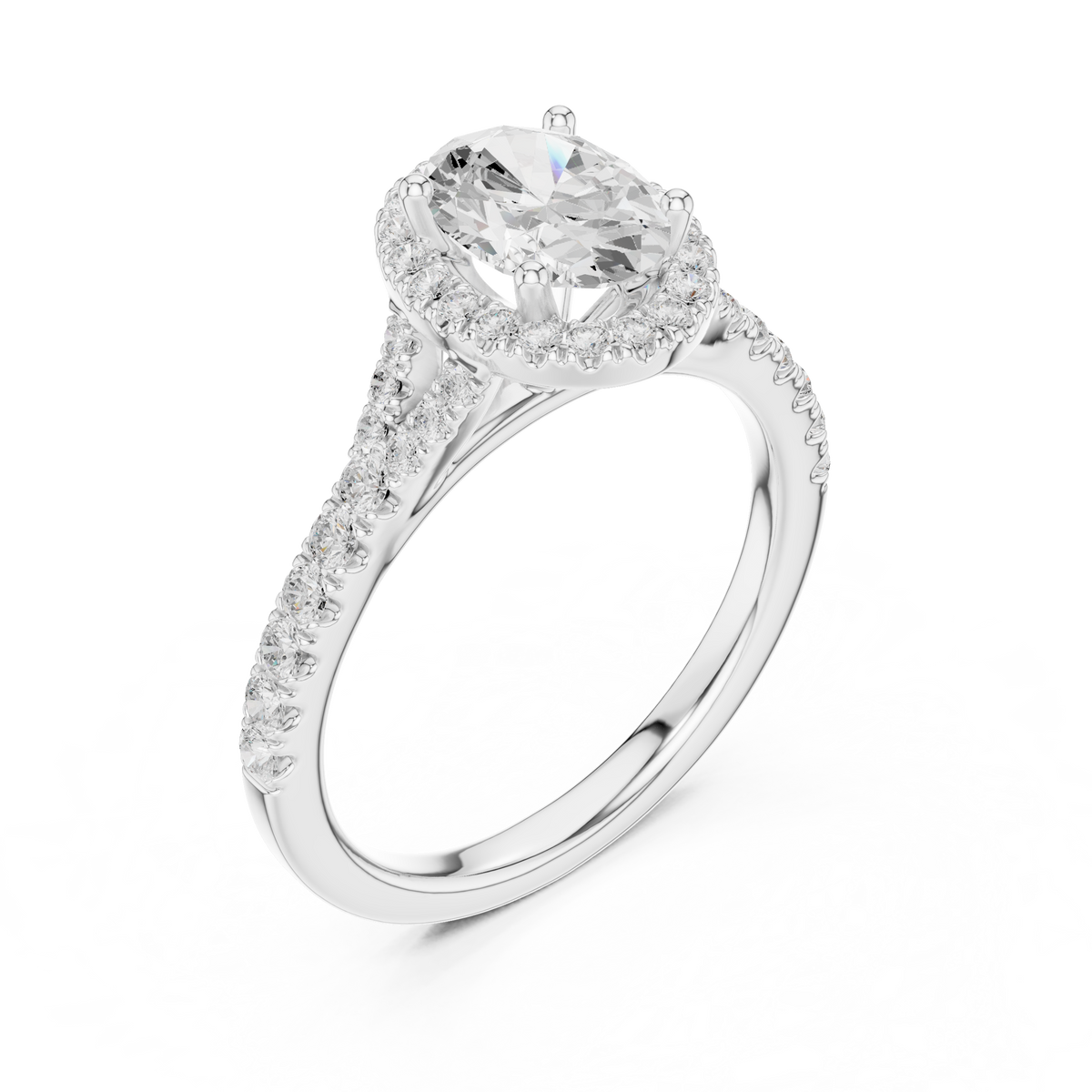 Oval Cut Halo Engagement Ring with Pavé Diamond Band – view 3 of 12, lab grown diamond band | Jewelix Atelier