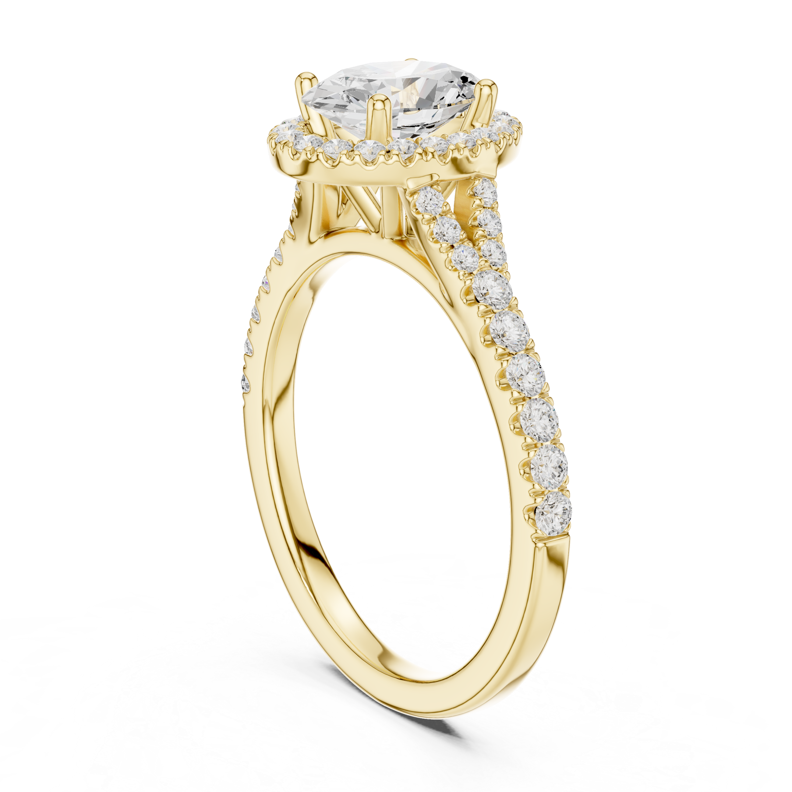 Oval Cut Halo Engagement Ring with Pavé Diamond Band