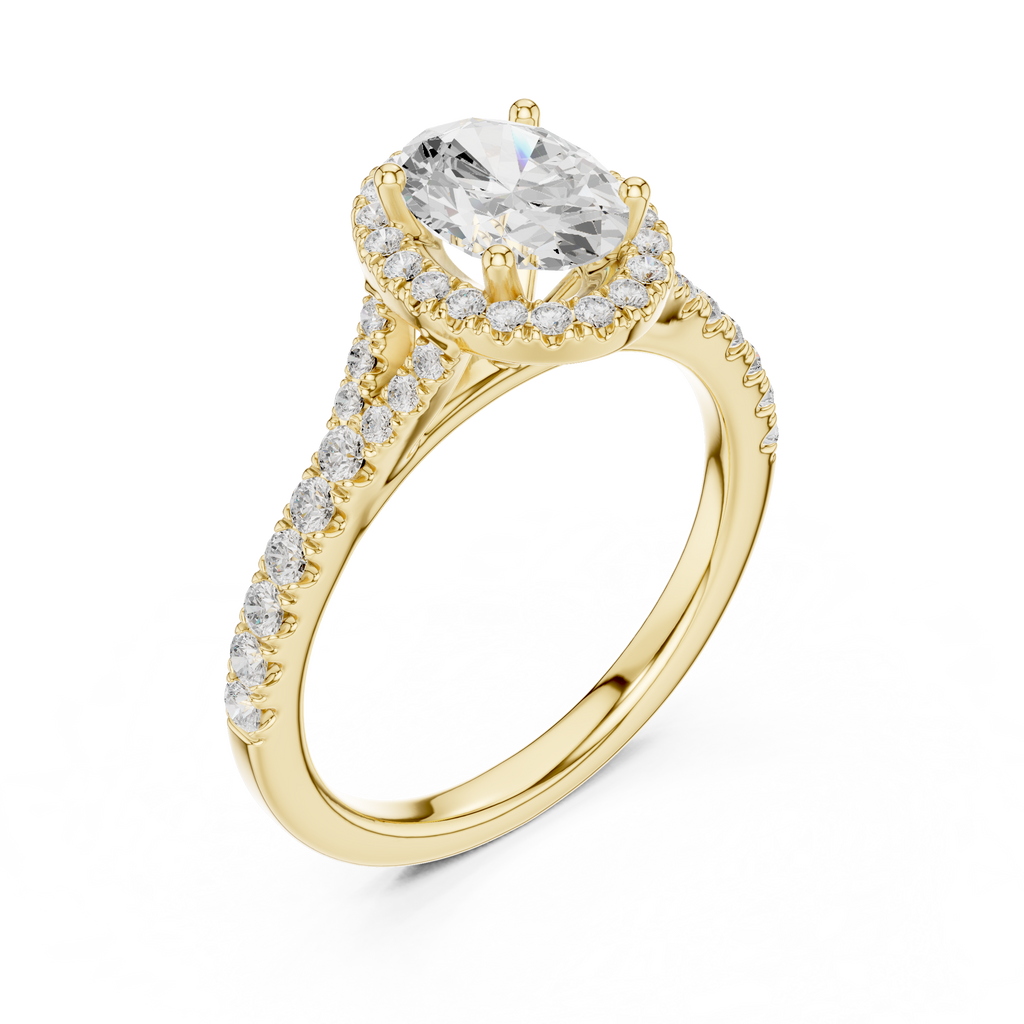 Oval Cut Halo Engagement Ring with Pavé Diamond Band