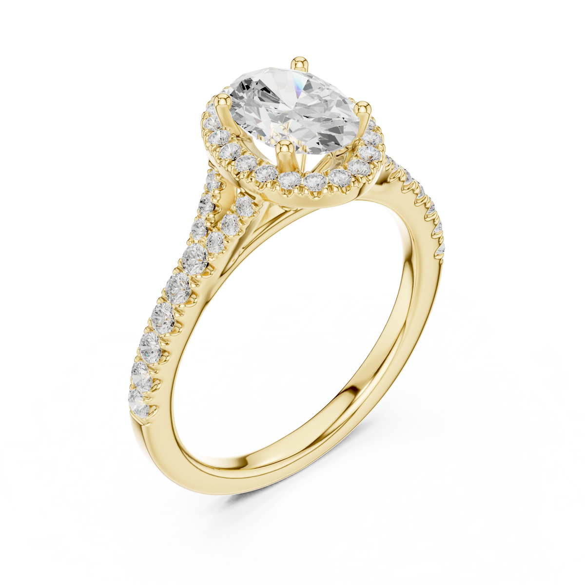 Oval Cut Halo Engagement Ring with Pavé Diamond Band – view 11 of 12, lab grown diamond band | Jewelix Atelier