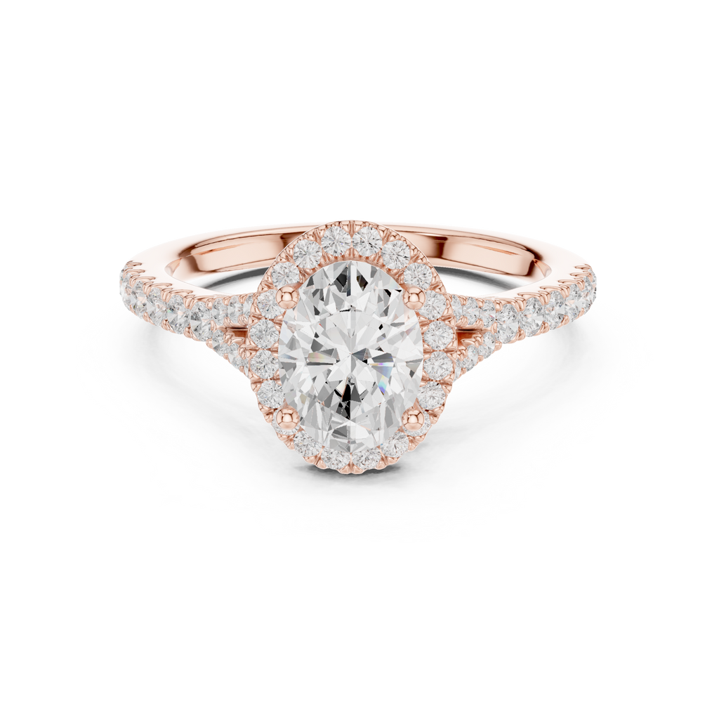 Oval Cut Halo Engagement Ring with Pavé Diamond Band