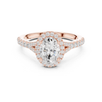 Oval Cut Halo Engagement Ring with Pavé Diamond Band