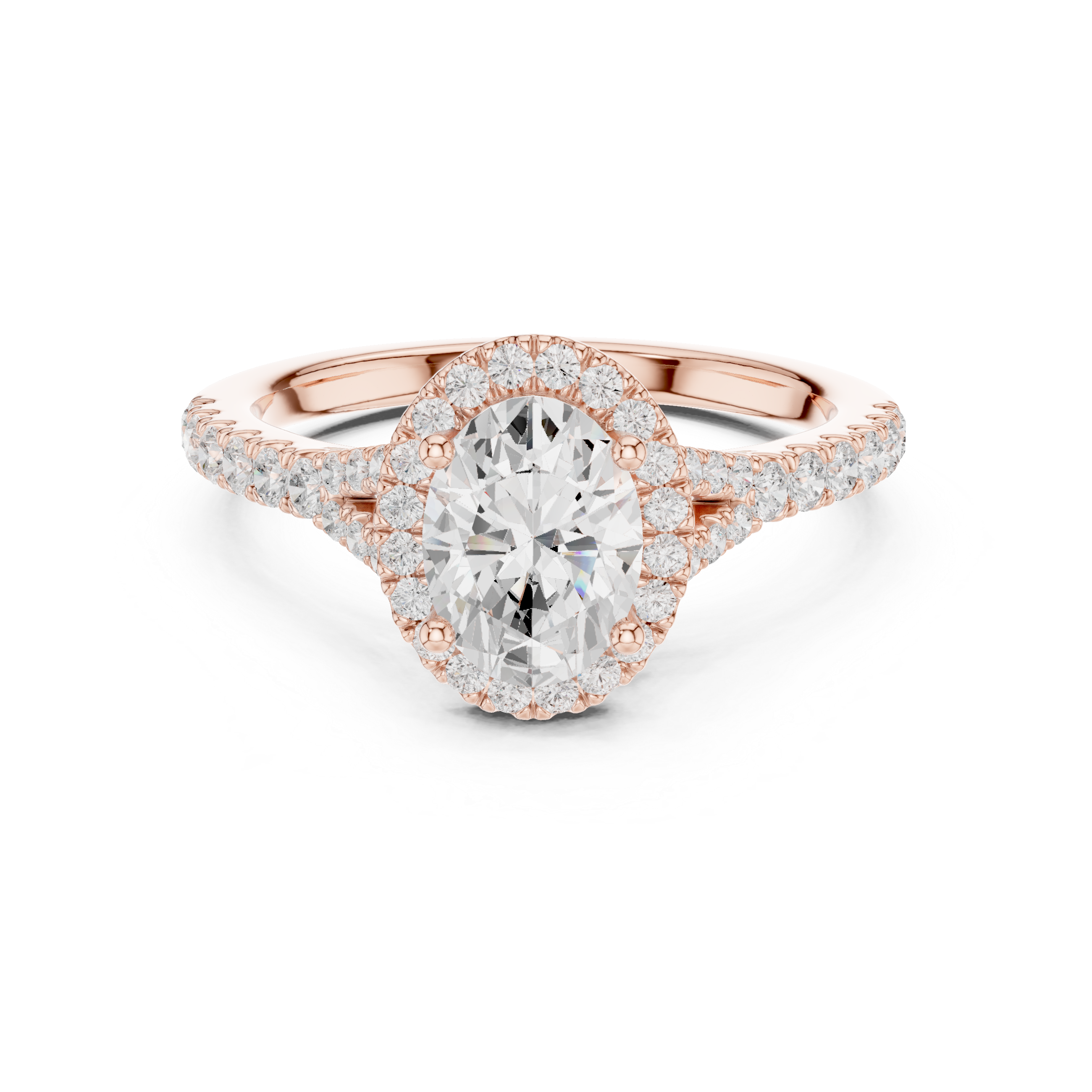 Oval Cut Halo Engagement Ring with Pavé Diamond Band