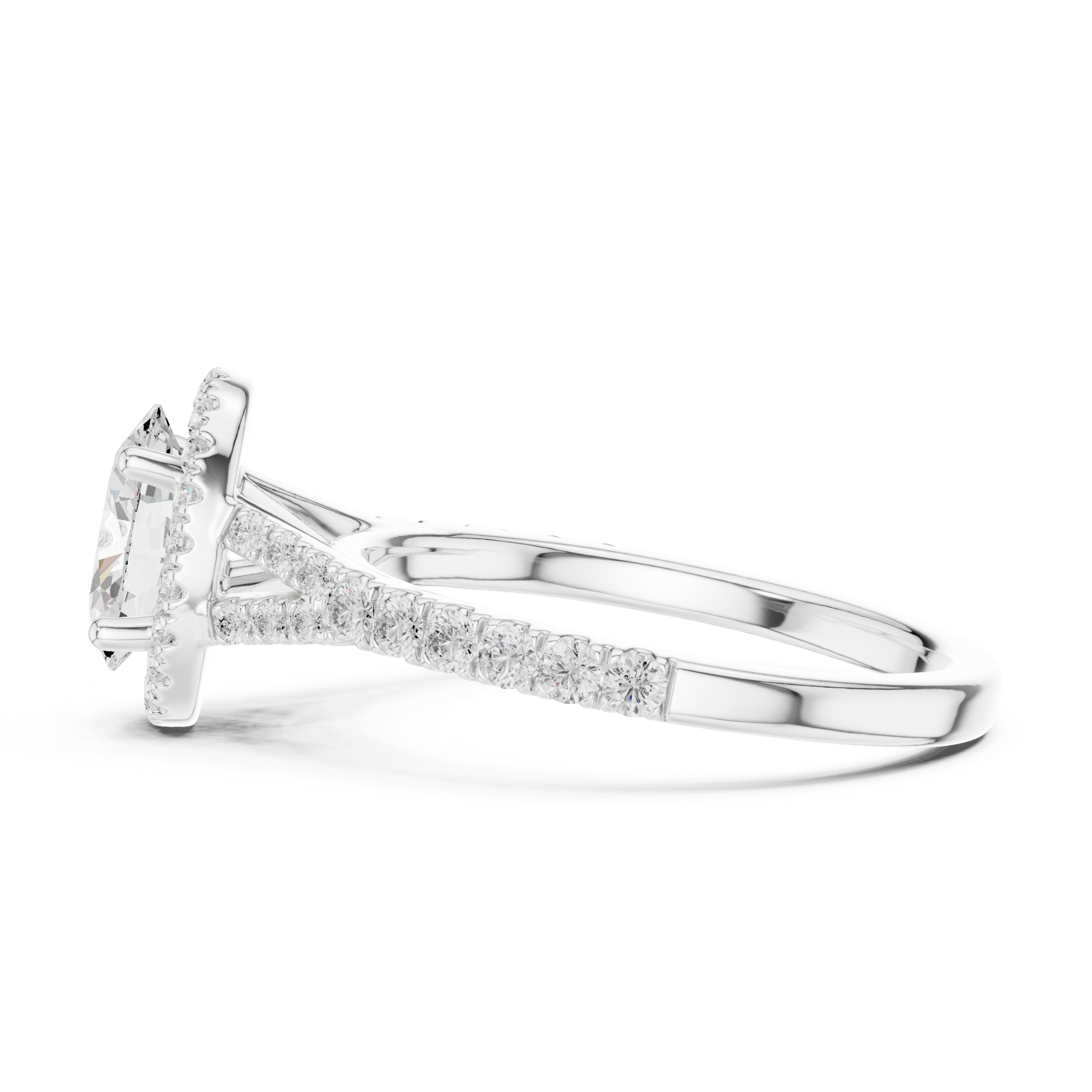 Oval Cut Halo Engagement Ring with Pavé Diamond Band