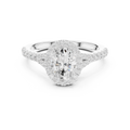 Oval Cut Halo Engagement Ring with Pavé Diamond Band