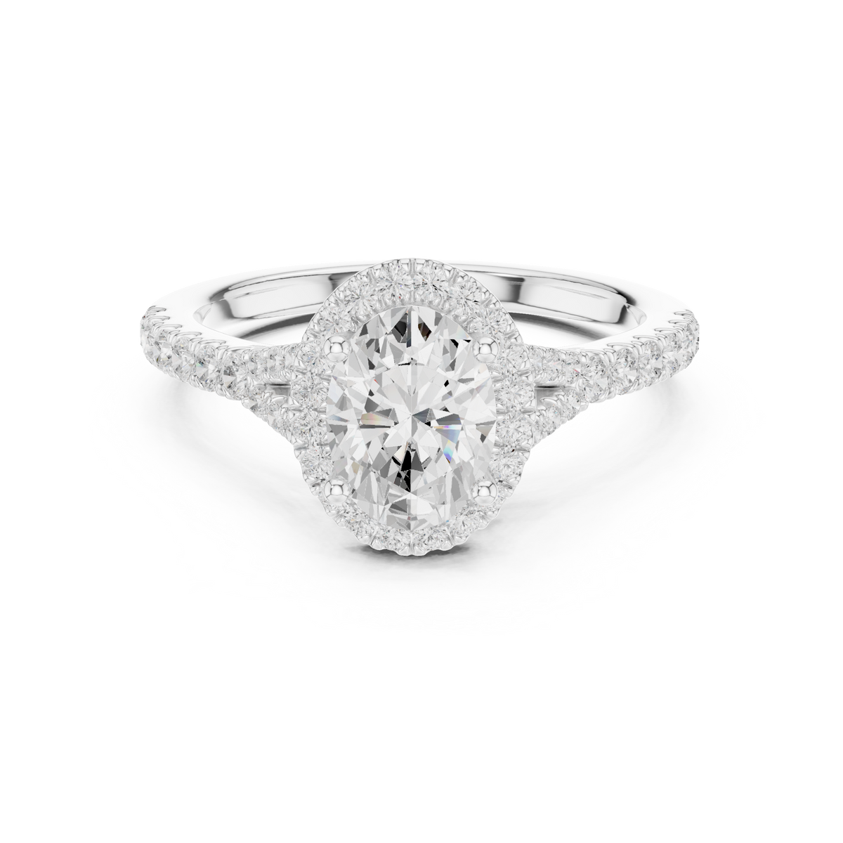 Oval Cut Halo Engagement Ring with Pavé Diamond Band — Jewelix Atelier