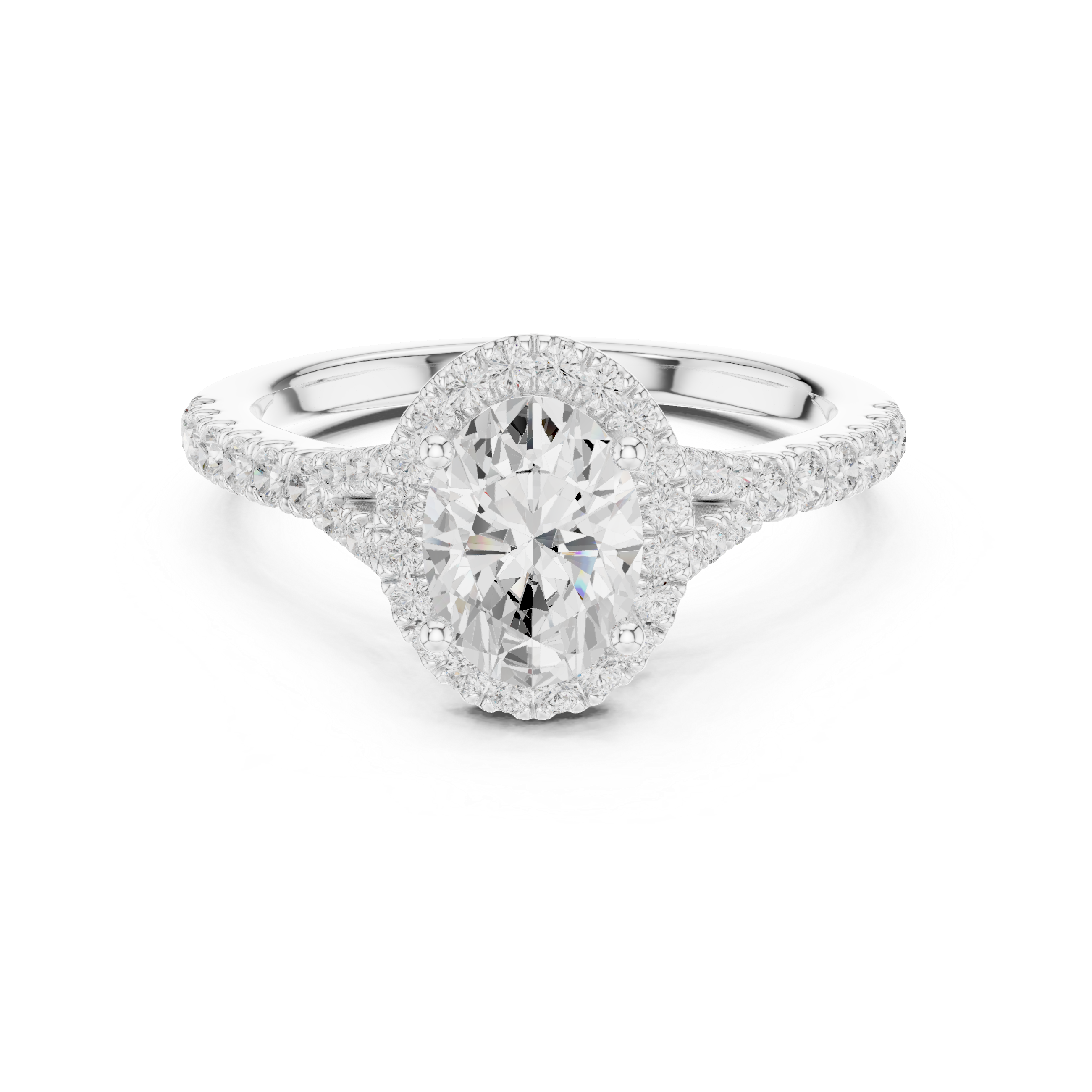 Oval Cut Halo Engagement Ring with Pavé Diamond Band