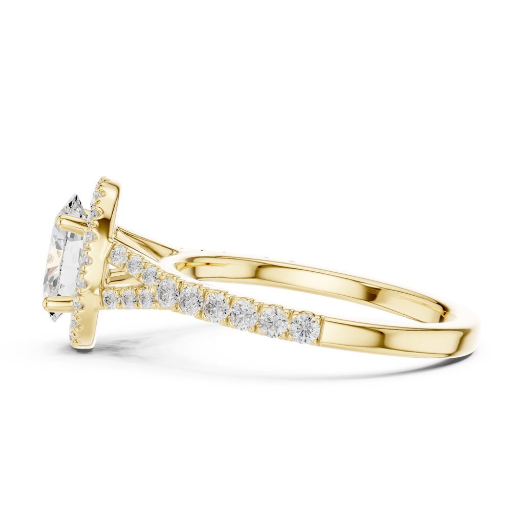 Oval Cut Halo Engagement Ring with Pavé Diamond Band