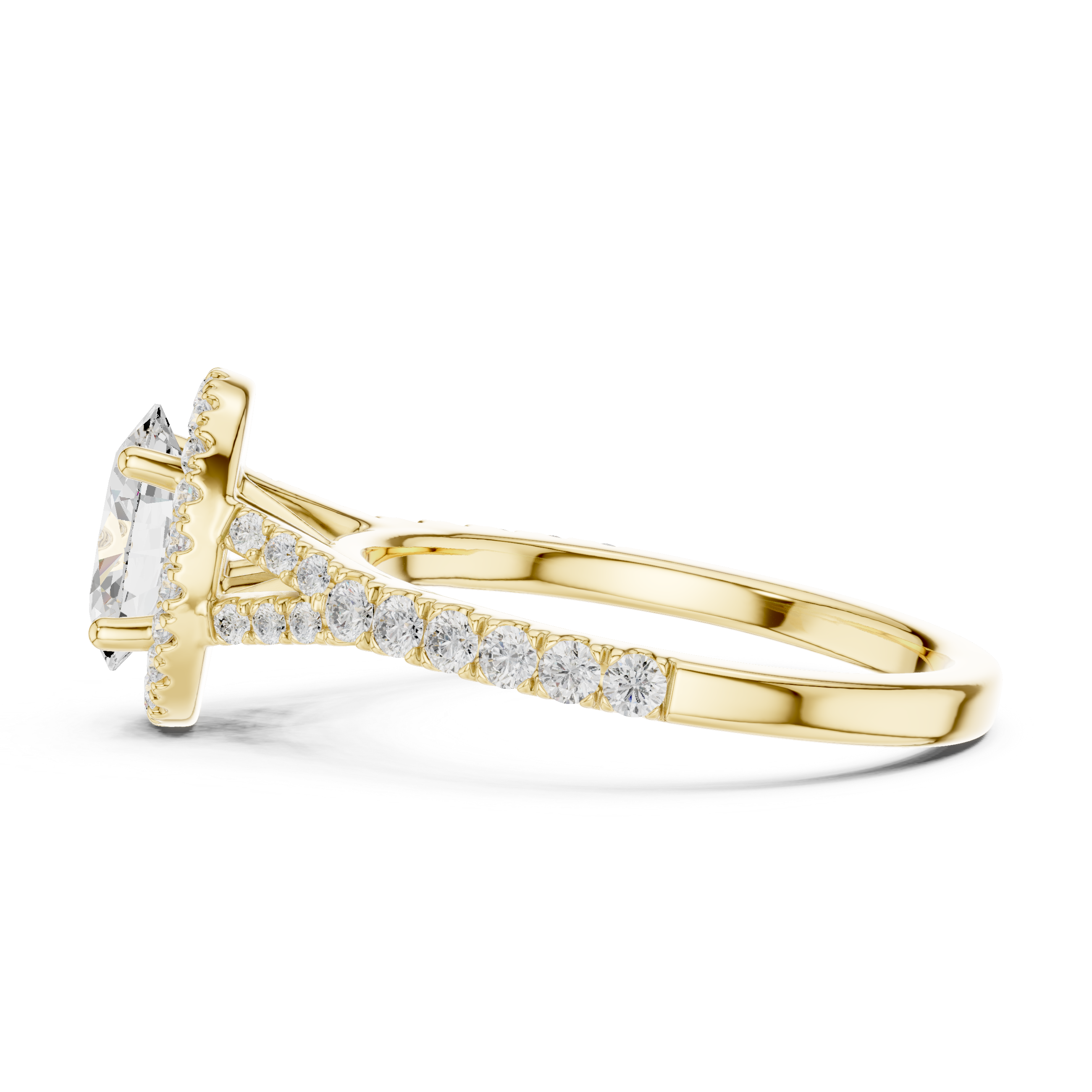 Oval Cut Halo Engagement Ring with Pavé Diamond Band