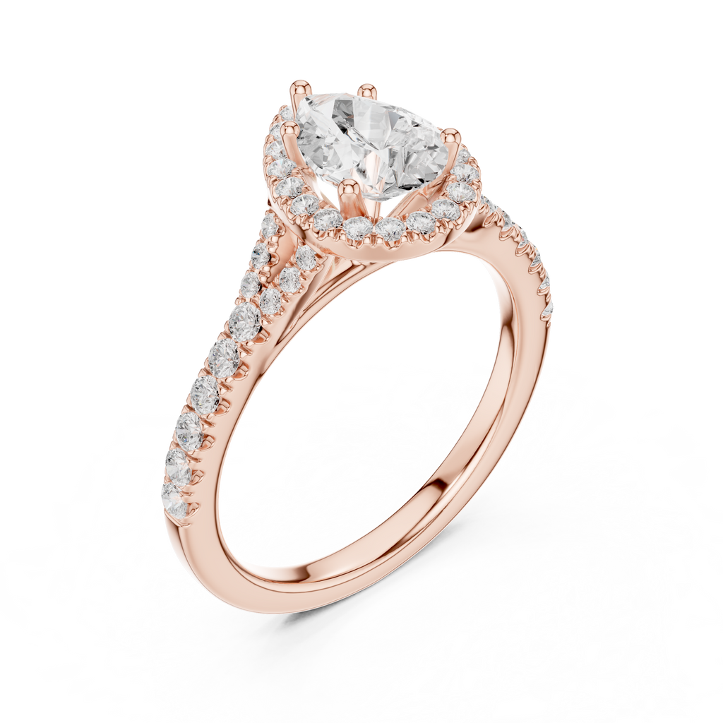 Pear Cut Halo Engagement Ring with Pavé Diamond Band