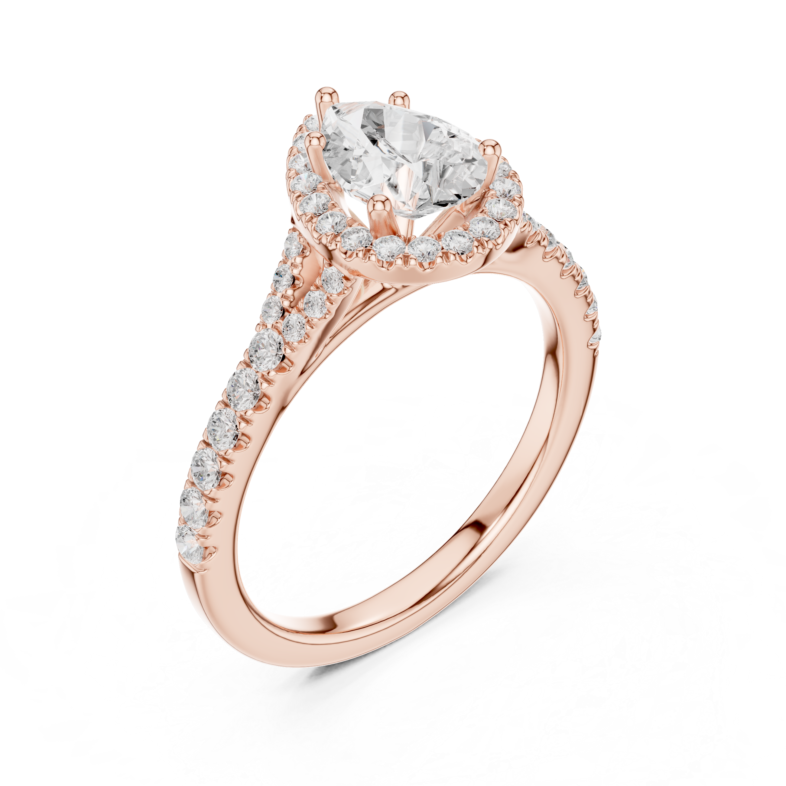 Pear Cut Halo Engagement Ring with Pavé Diamond Band