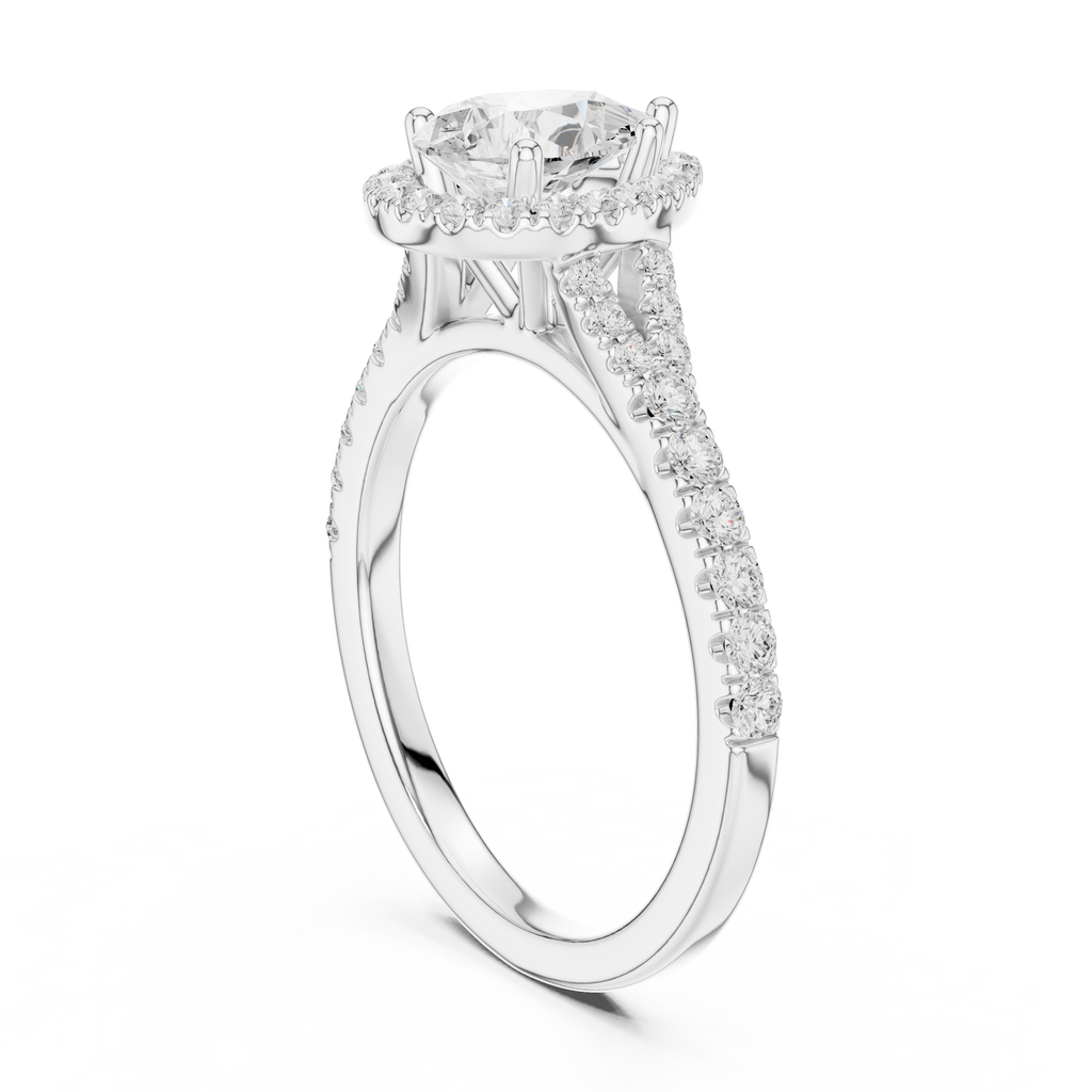 Pear Cut Halo Engagement Ring with Pavé Diamond Band