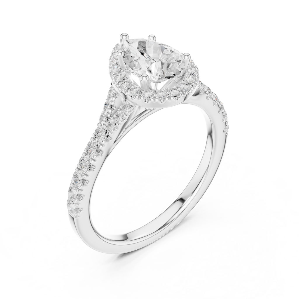 Pear Cut Halo Engagement Ring with Pavé Diamond Band