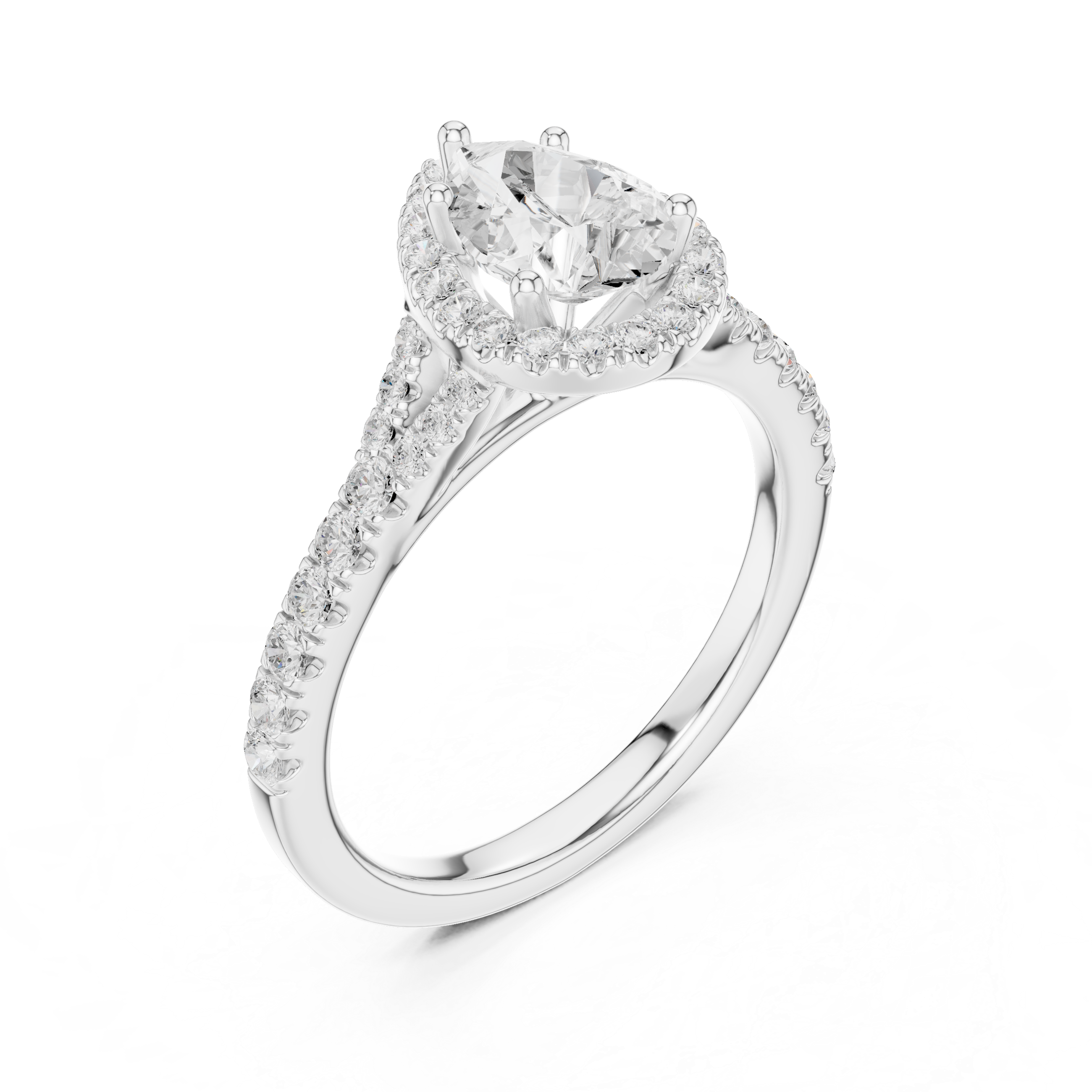 Pear Cut Halo Engagement Ring with Pavé Diamond Band