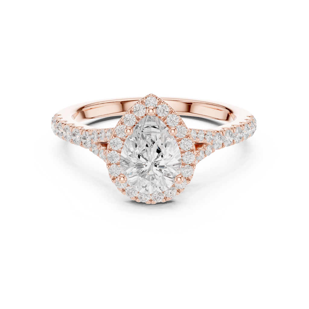 Pear Cut Halo Engagement Ring with Pavé Diamond Band