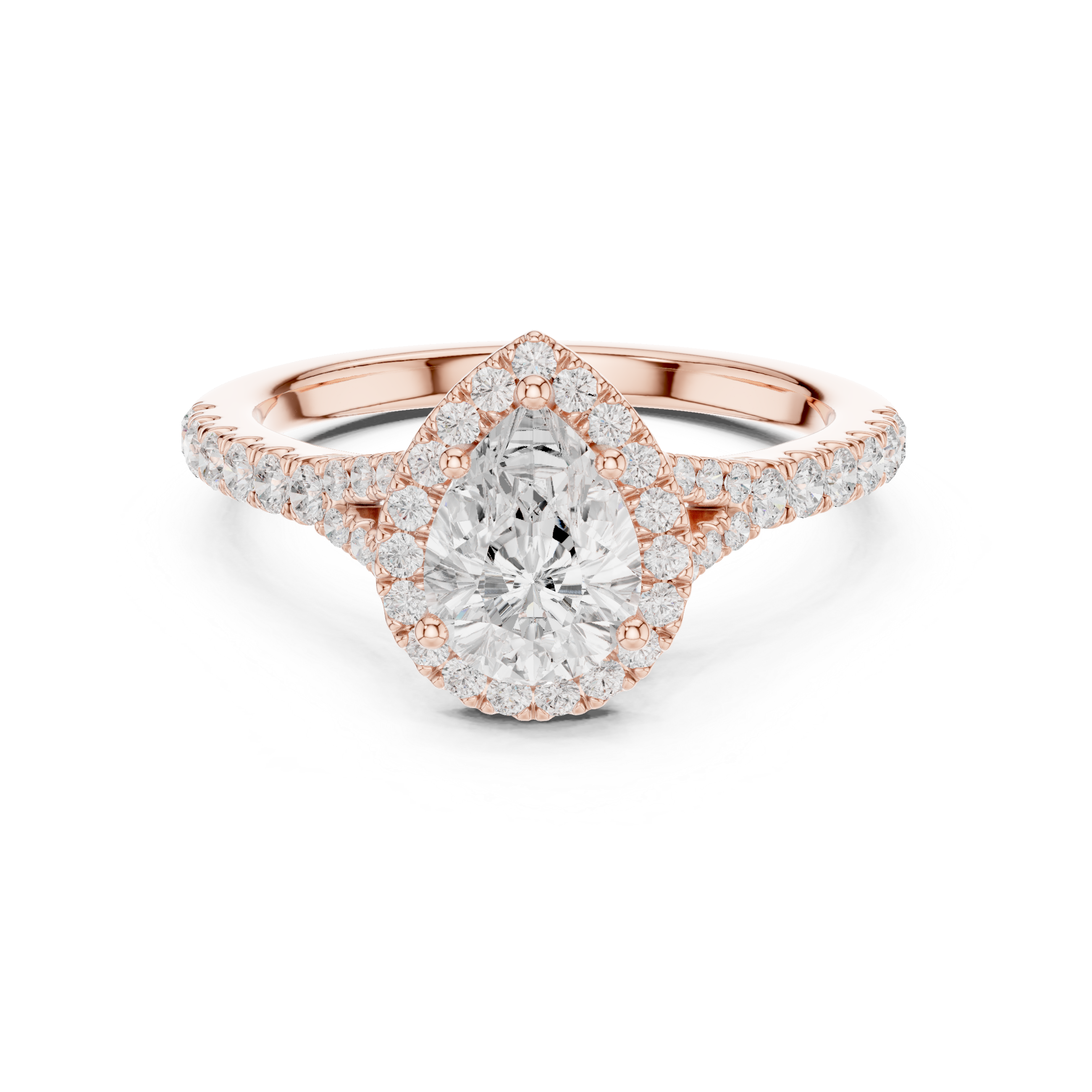 Pear Cut Halo Engagement Ring with Pavé Diamond Band