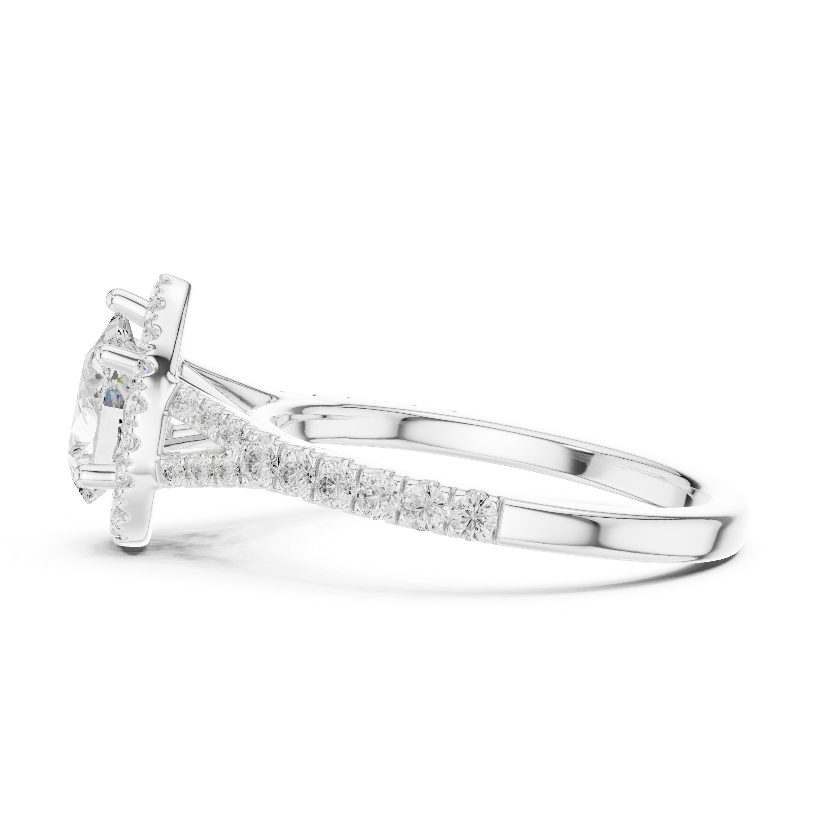 Pear Cut Halo Engagement Ring with Pavé Diamond Band