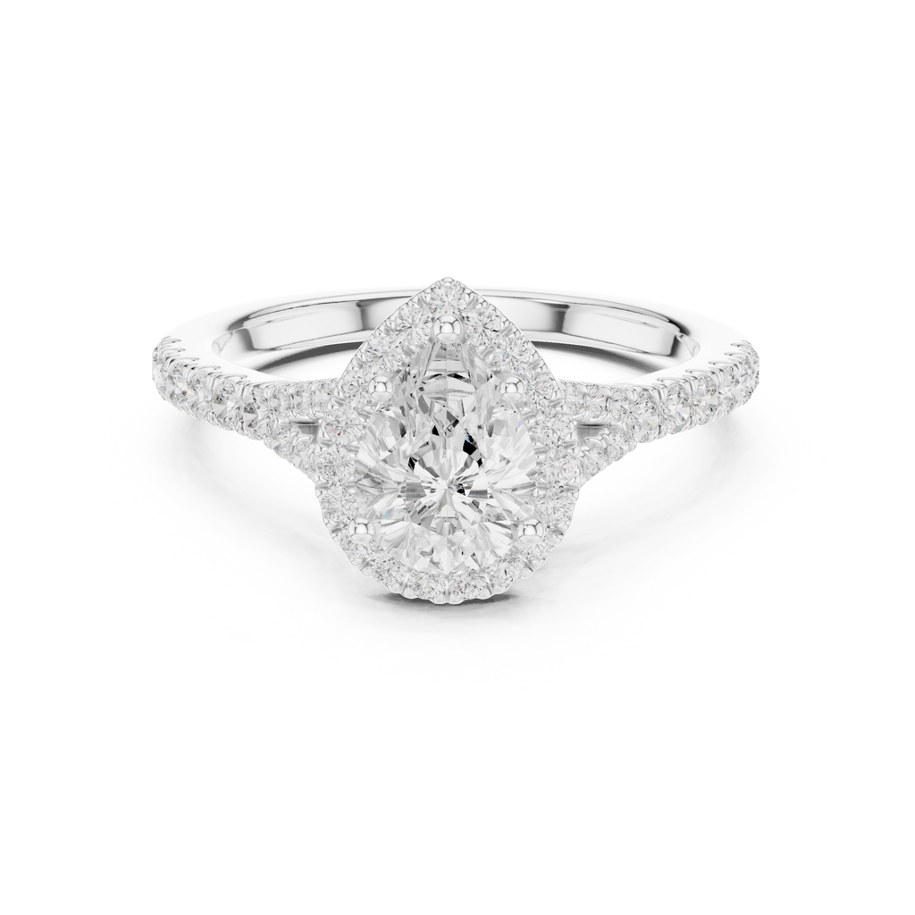 Pear Cut Halo Engagement Ring with Pavé Diamond Band