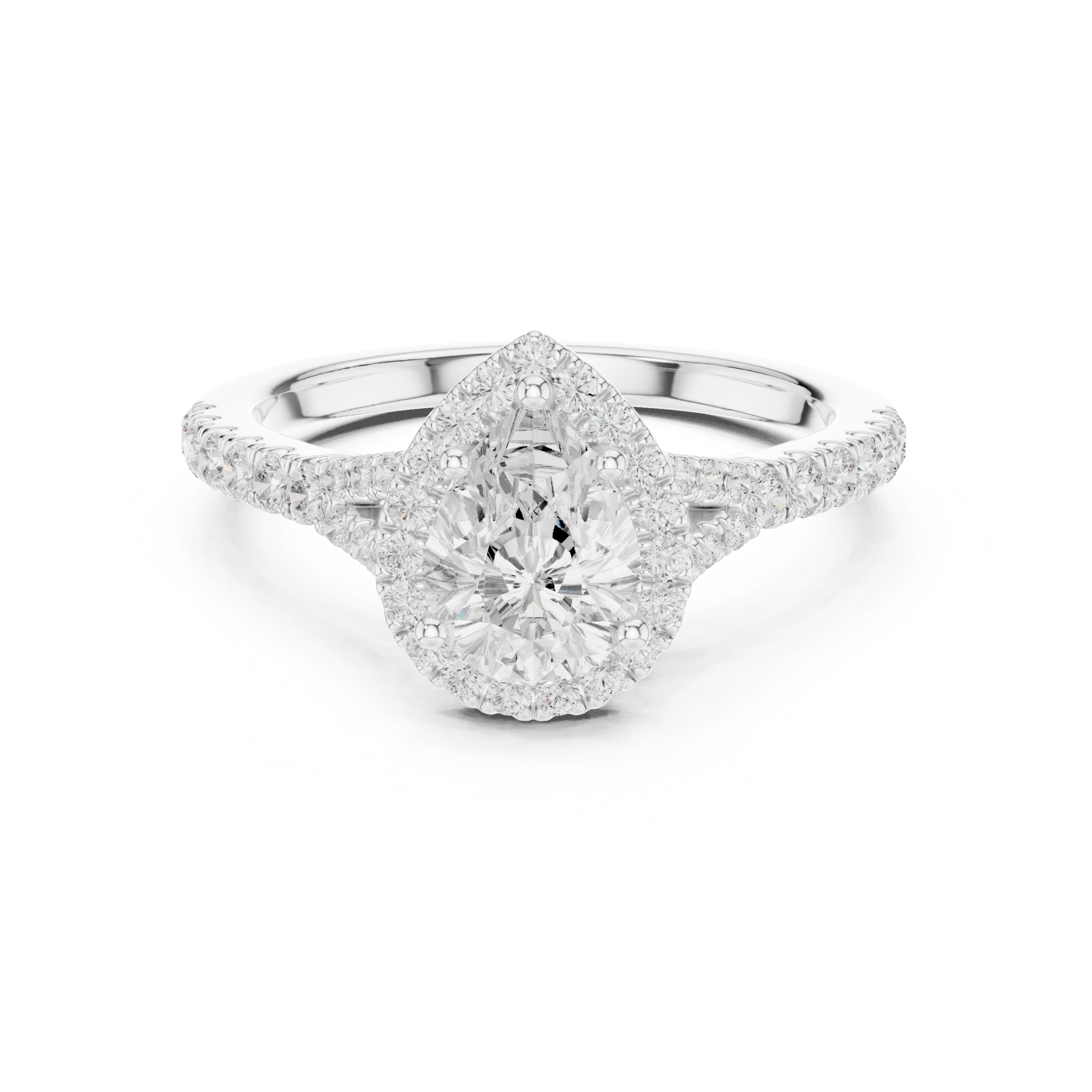 Pear Cut Halo Engagement Ring with Pavé Diamond Band