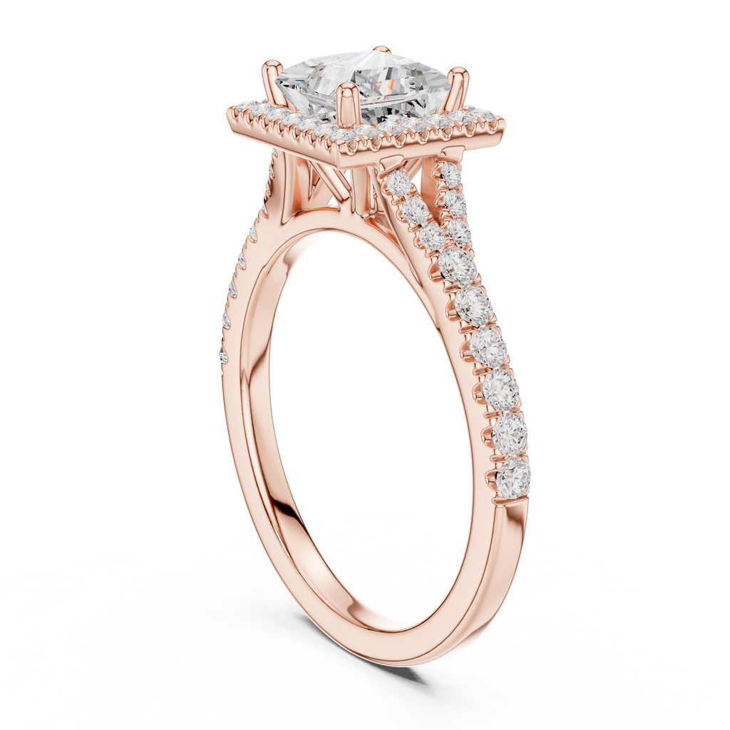 Princess Cut Halo Engagement Ring with Pavé Diamond Band