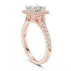 Princess Cut Halo Engagement Ring with Pavé Diamond Band