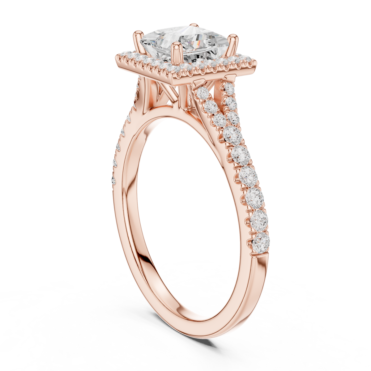 Princess Cut Halo Engagement Ring with Pavé Diamond Band – view 6 of 12, lab grown diamond band | Jewelix Atelier